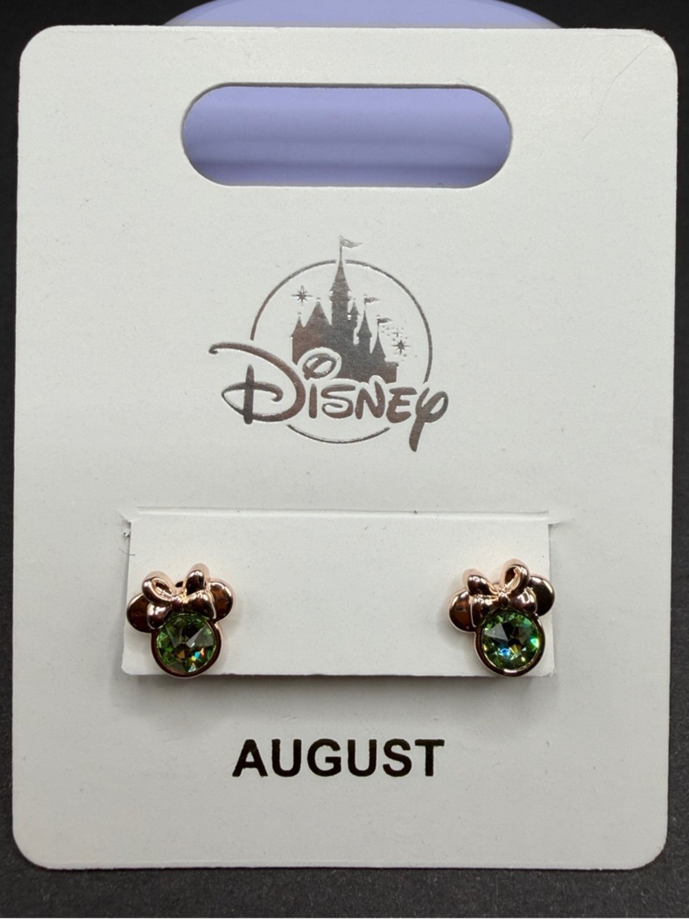 Disney Rose Gold Minnie Mouse Earrings with Green Crystals